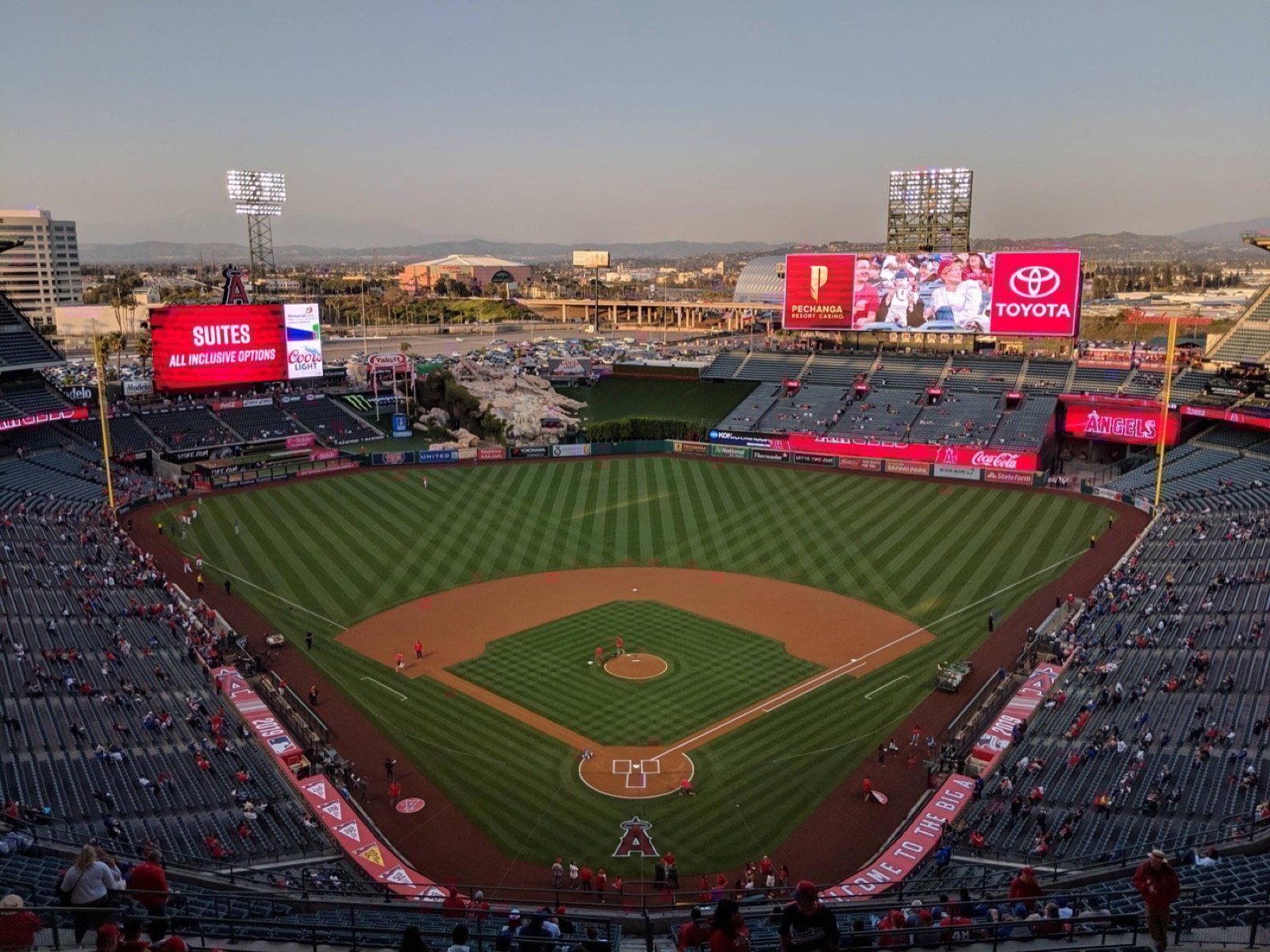 The baseball field and stands at Angel Stadium